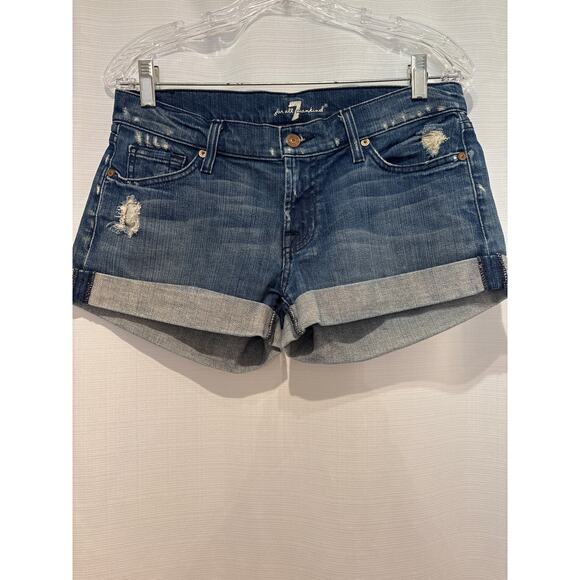 7 For All Mankind Mid Roll Distressed Denim Shorts 28 - Picture 1 of 6